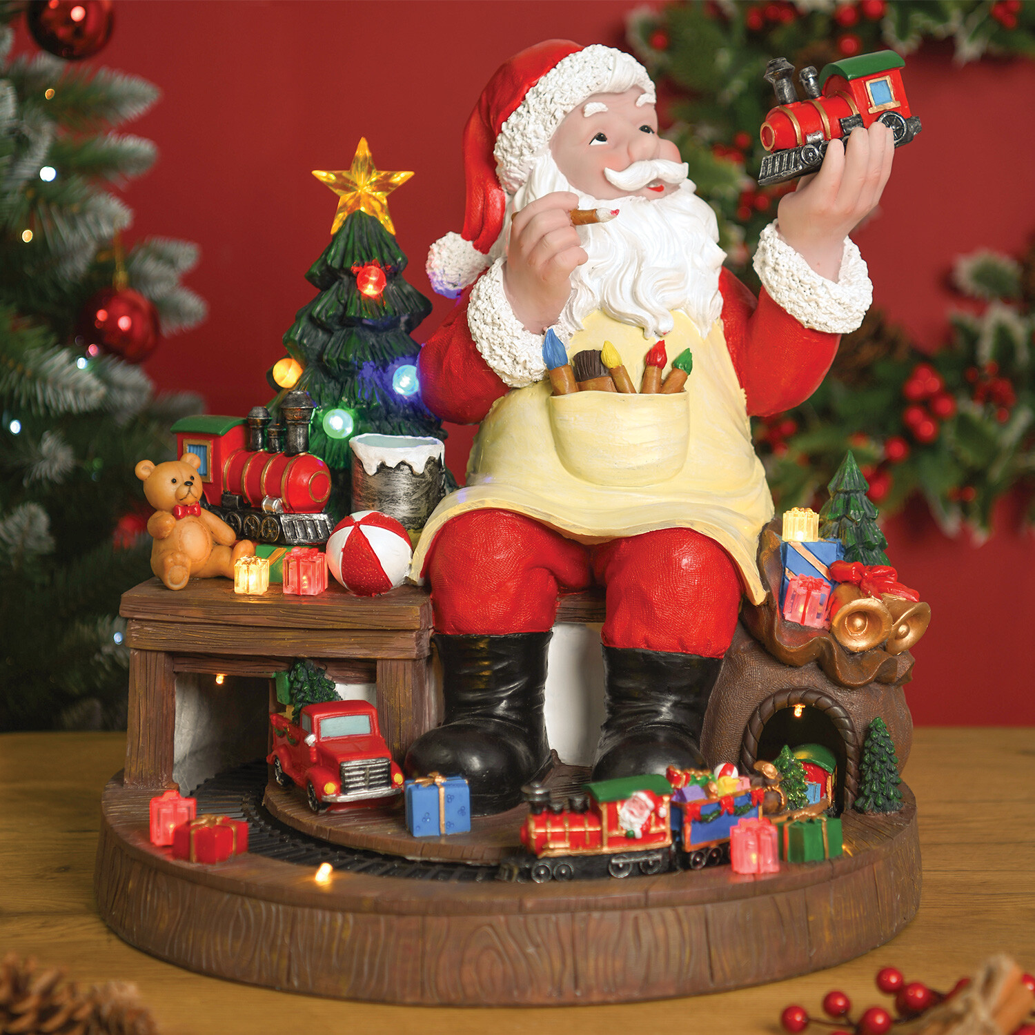 Festive Painting Santa with Train Decoration Large Image 2