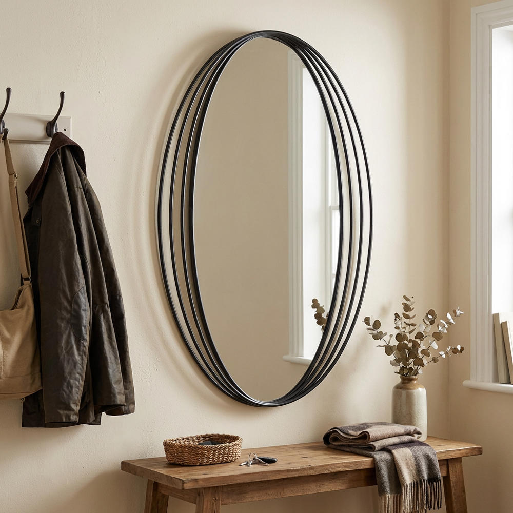 Black Swirl Oval Mirror Image 5