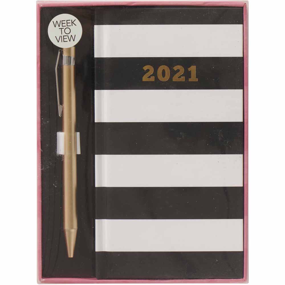 Wilko Gift Box Diary WTV Stripe with Pen Image 1