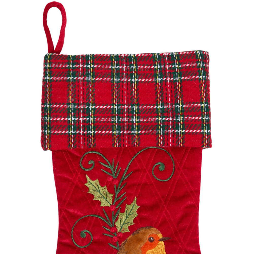 Tartan Robin Stocking Red Image 2