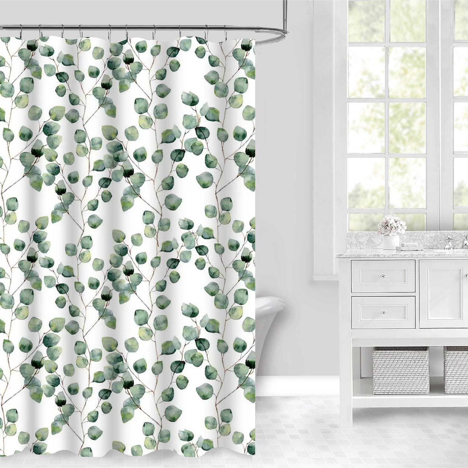 AURA Bathroom White Eucalyptus Shower Curtain 180 x 180cm Image 1
