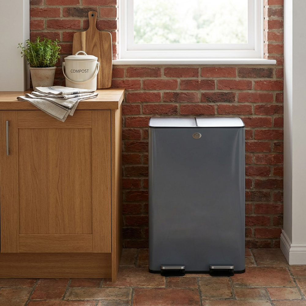 Premium Grey Dual Recycle Bin 56L Image 7