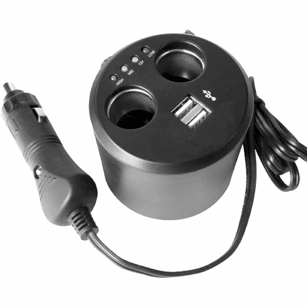 Wilko Dual USB 12V Cup Holder Adaptor Image 1