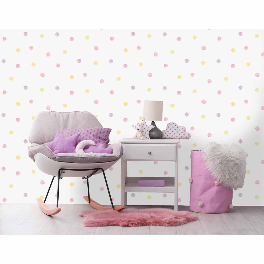 Watercolour Polka Dot Pink and Yellow Wallpaper Image 2