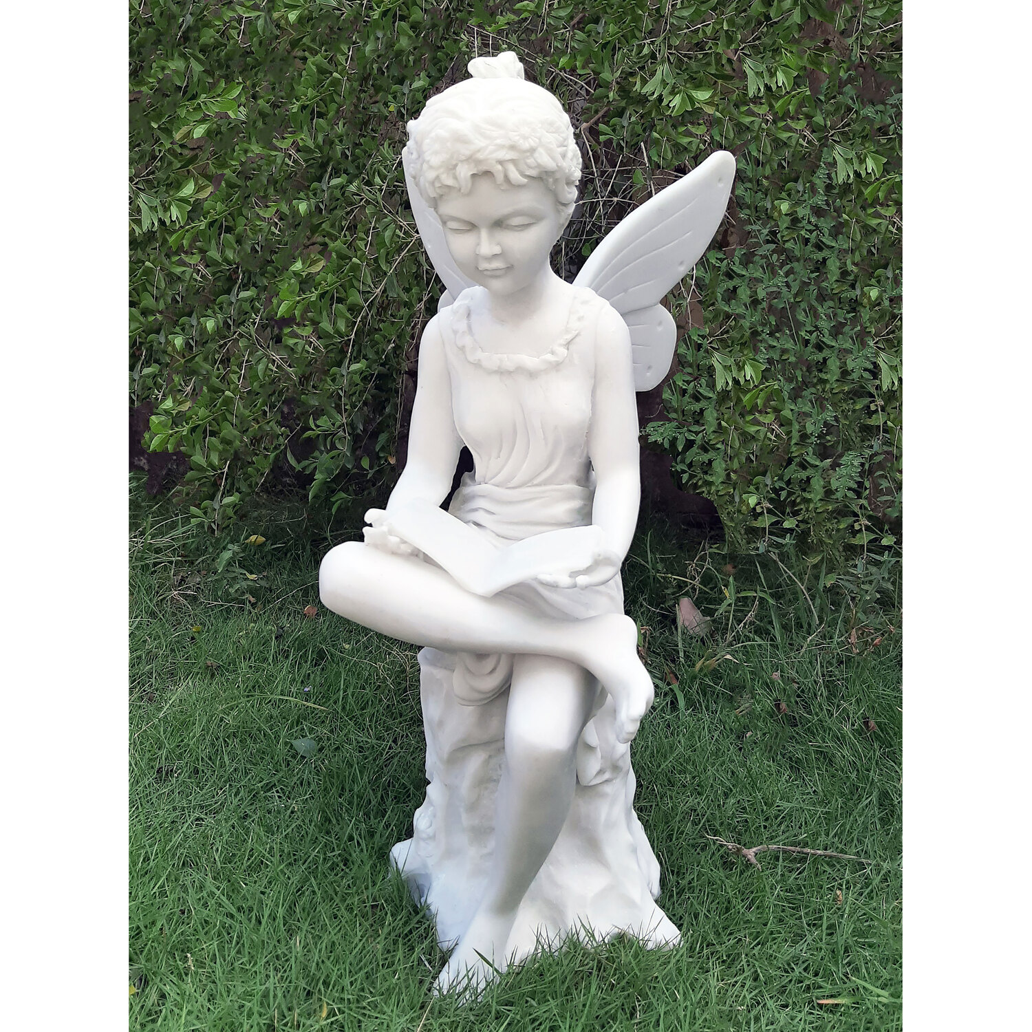 Enigma Fairy Reading on a Log Garden Ornament Image 2