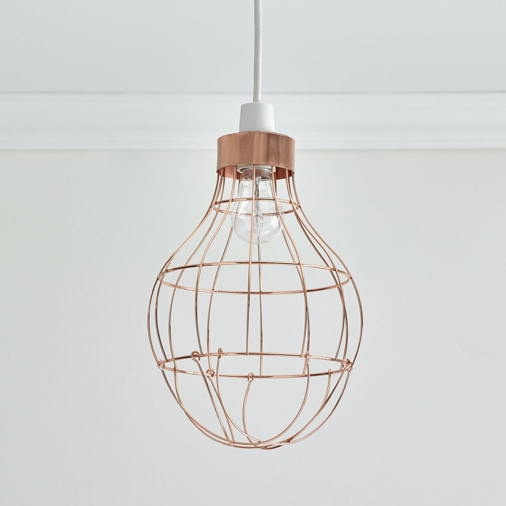 Wilko Copper Effect Bulb Cage Pendant Light Shade Image 1