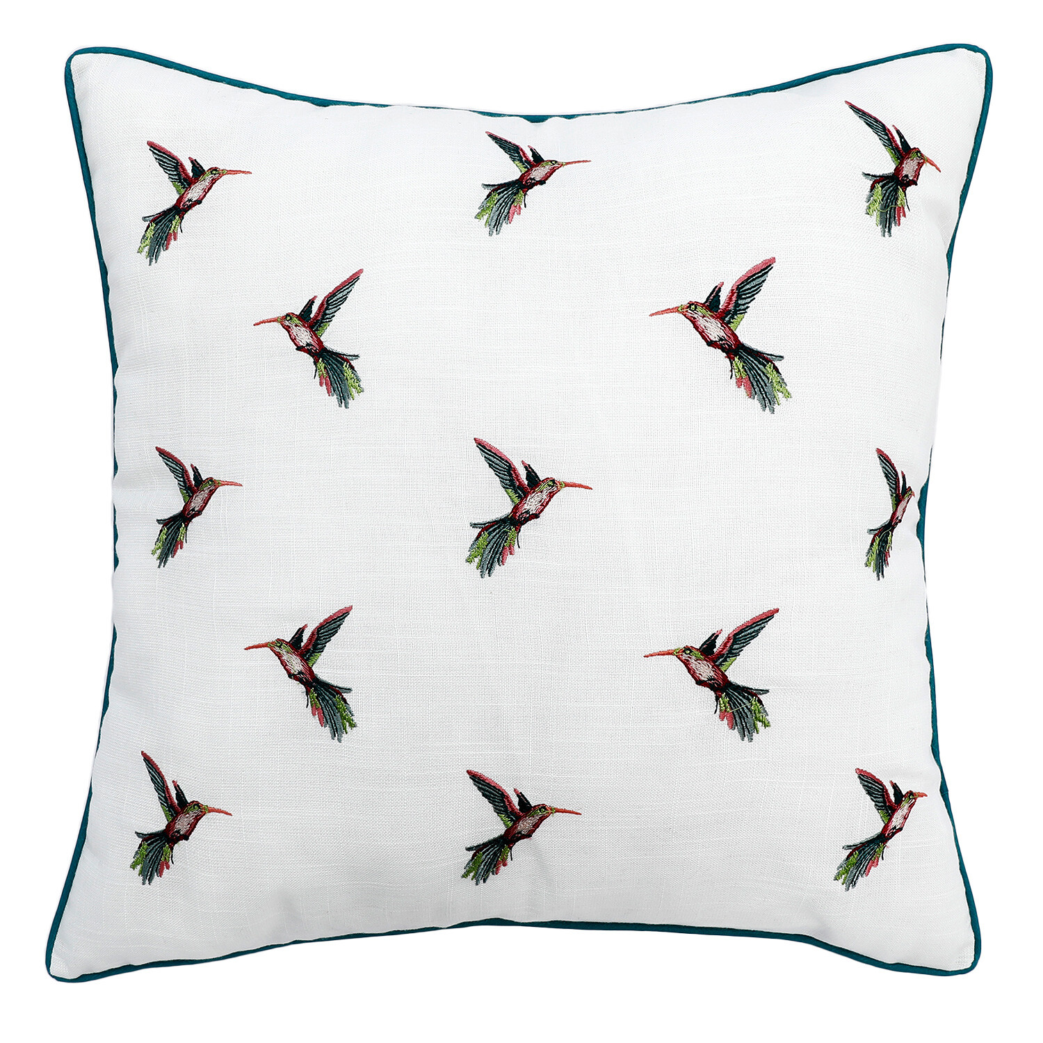 Hummingbird Embroidered Cushion - Teal Image 1