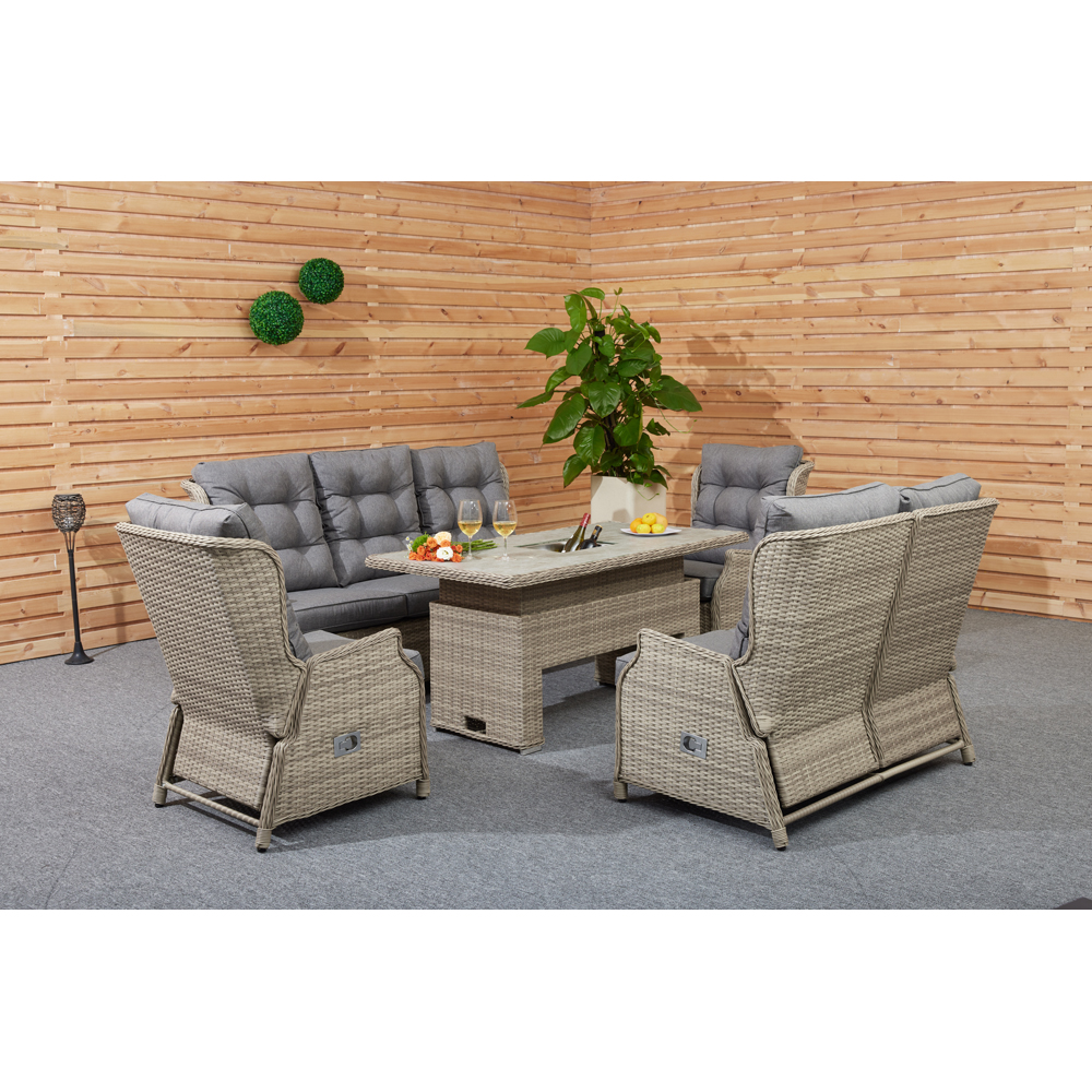 Malay Deluxe Cambridge 7 Seater Natural and Grey Wicker Reclining Patio Sofa Lounge Set Image 2