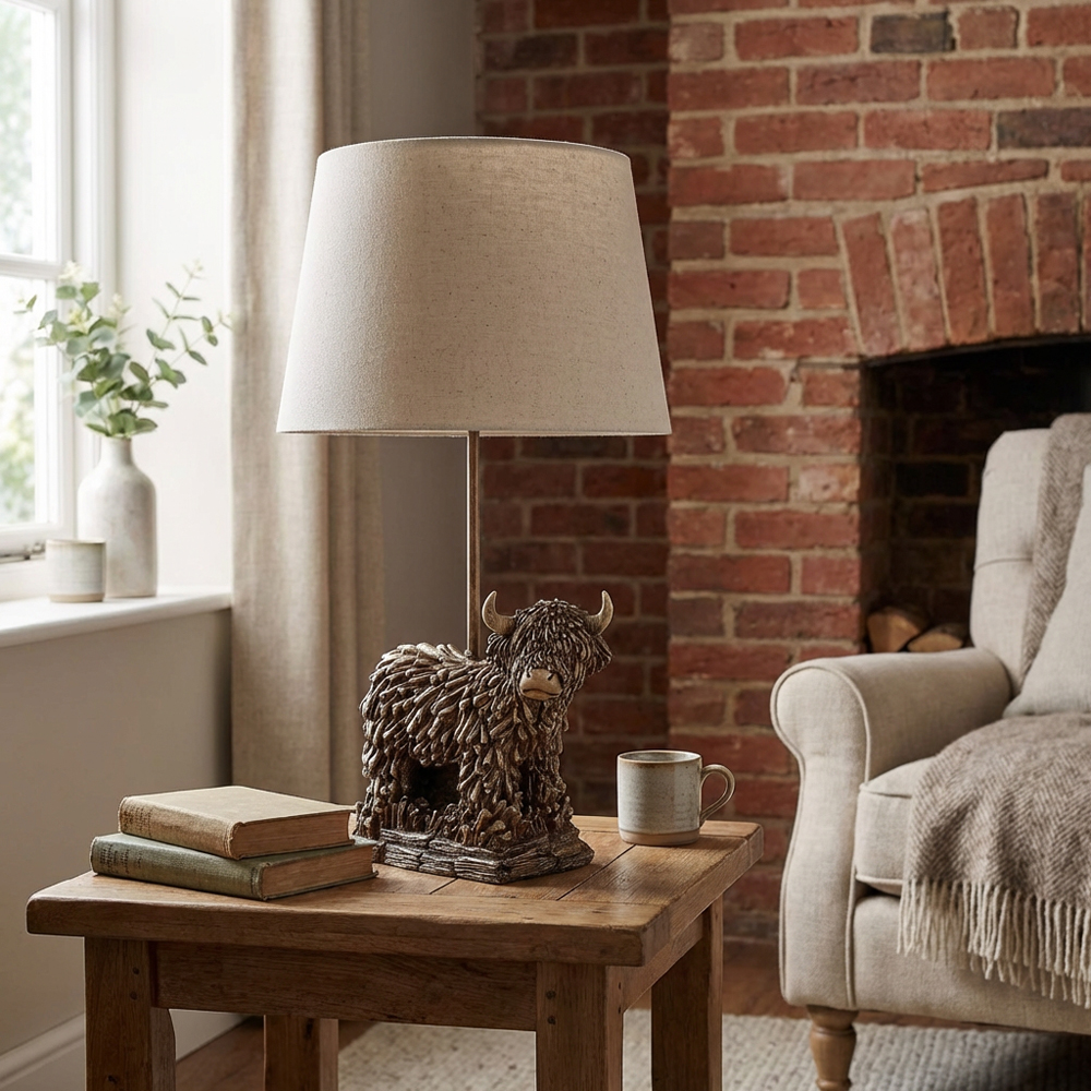 White and Antique Brass Effect Cow Table Lamp Image 3