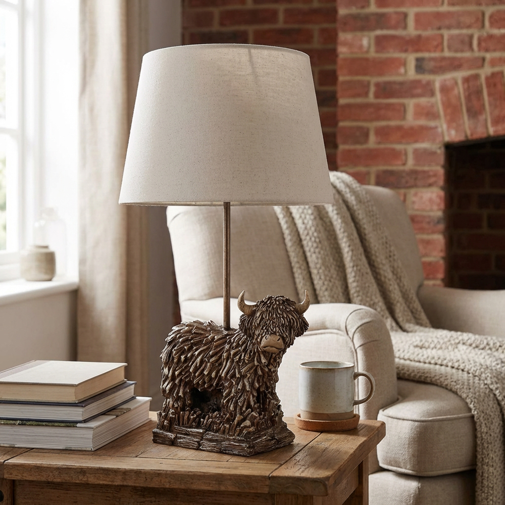 White and Antique Brass Effect Cow Table Lamp Image 4