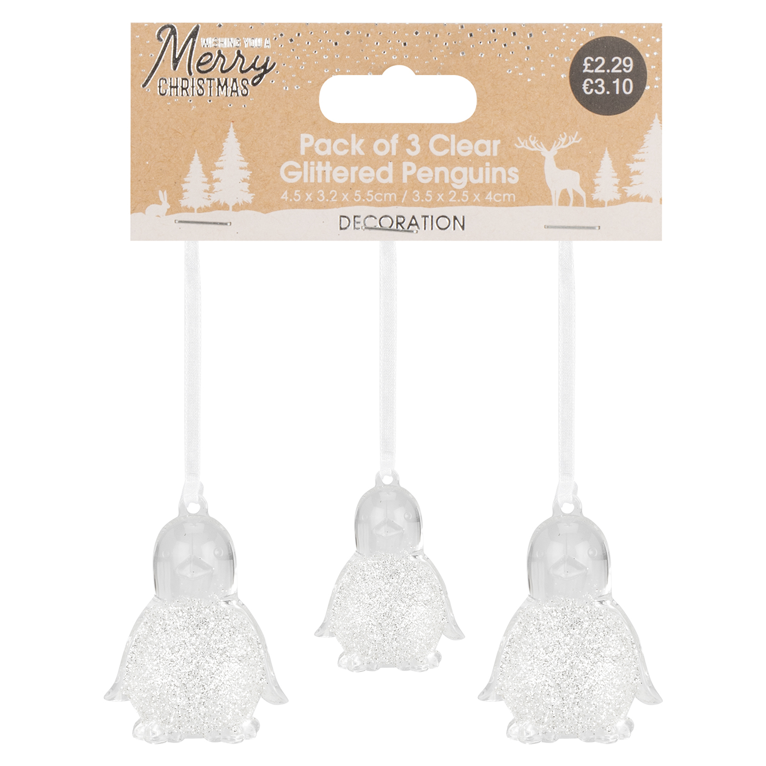 Pack Of 3 Clear Glittered Christmas Penguins Image 2