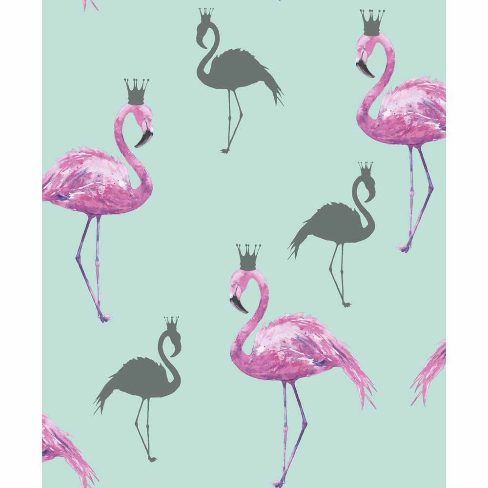 Arthouse Queen Flamingo Pink Teal Wallpaper Image 1