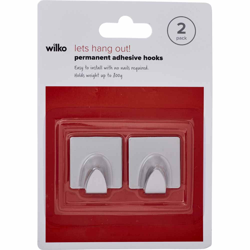 Wilko Stainless Steel Square Self Adhesive Hooks 2 Pack