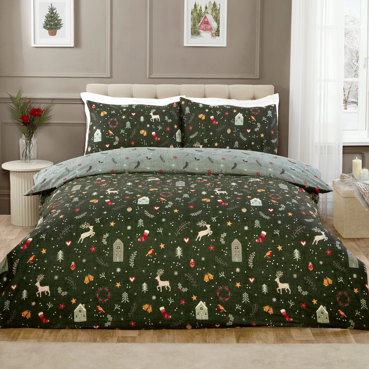 Winter Wishes Duvet Set Green King Image 1