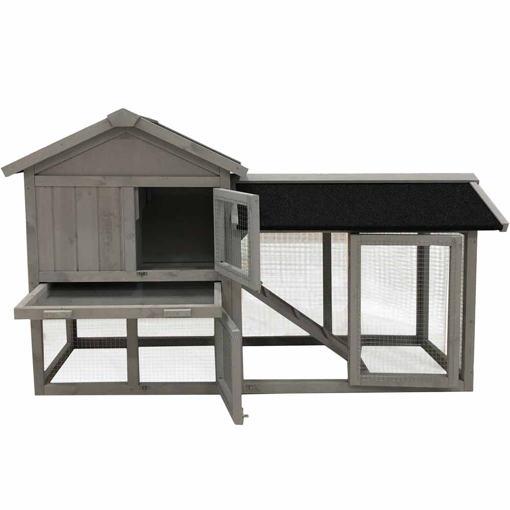Charles Bentley Grey Two Storey Pet Hutch With Run Image