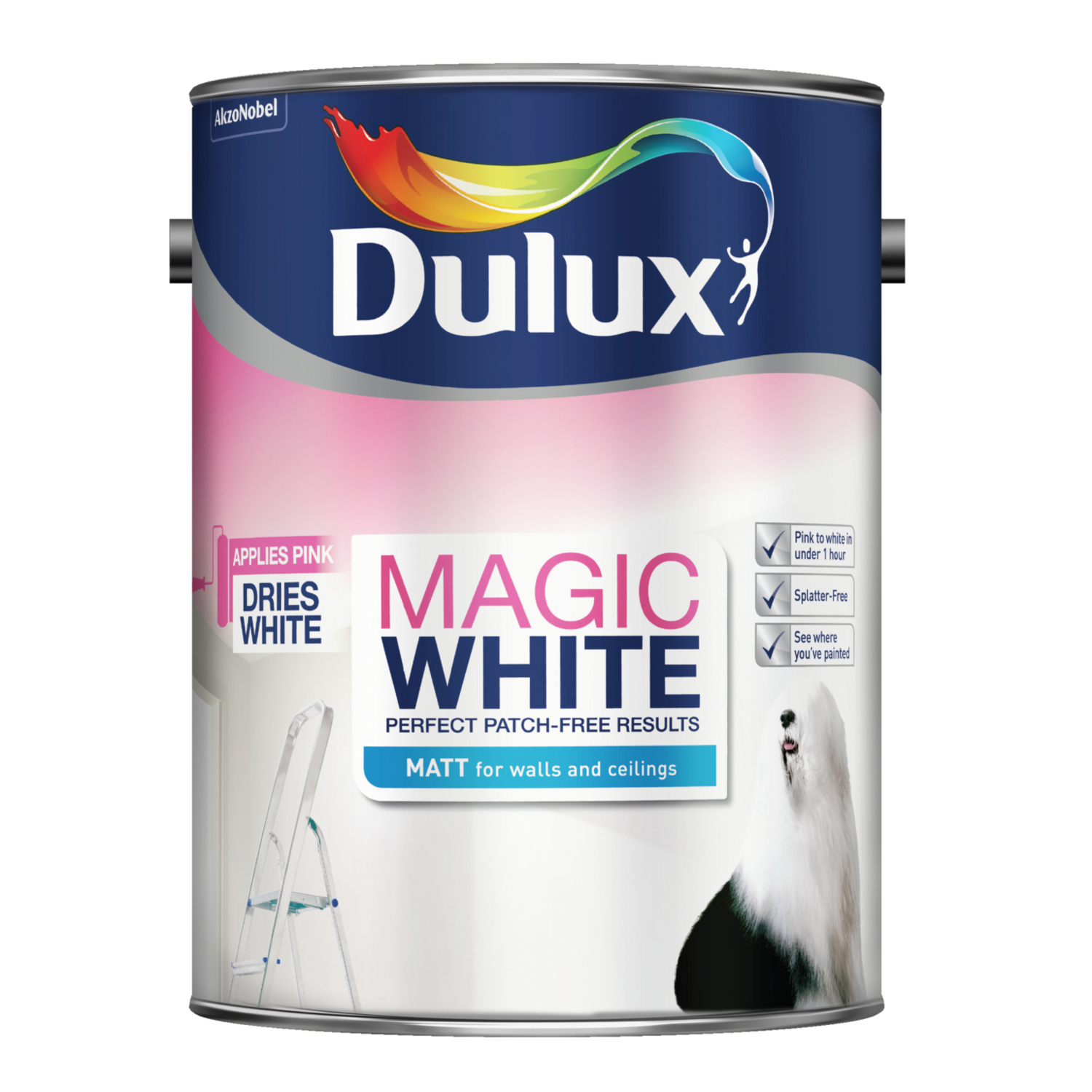 Dulux Walls and Ceilings Magic White Matt Emulsion Paint 5L Image 1