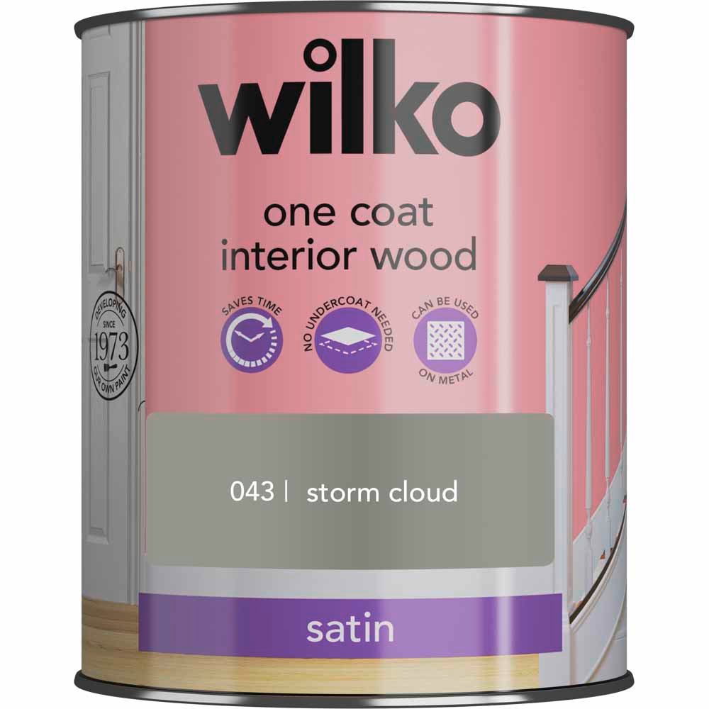 Wilko One Coat Interior Wood Storm Cloud Satin Paint 0.75L Image 2