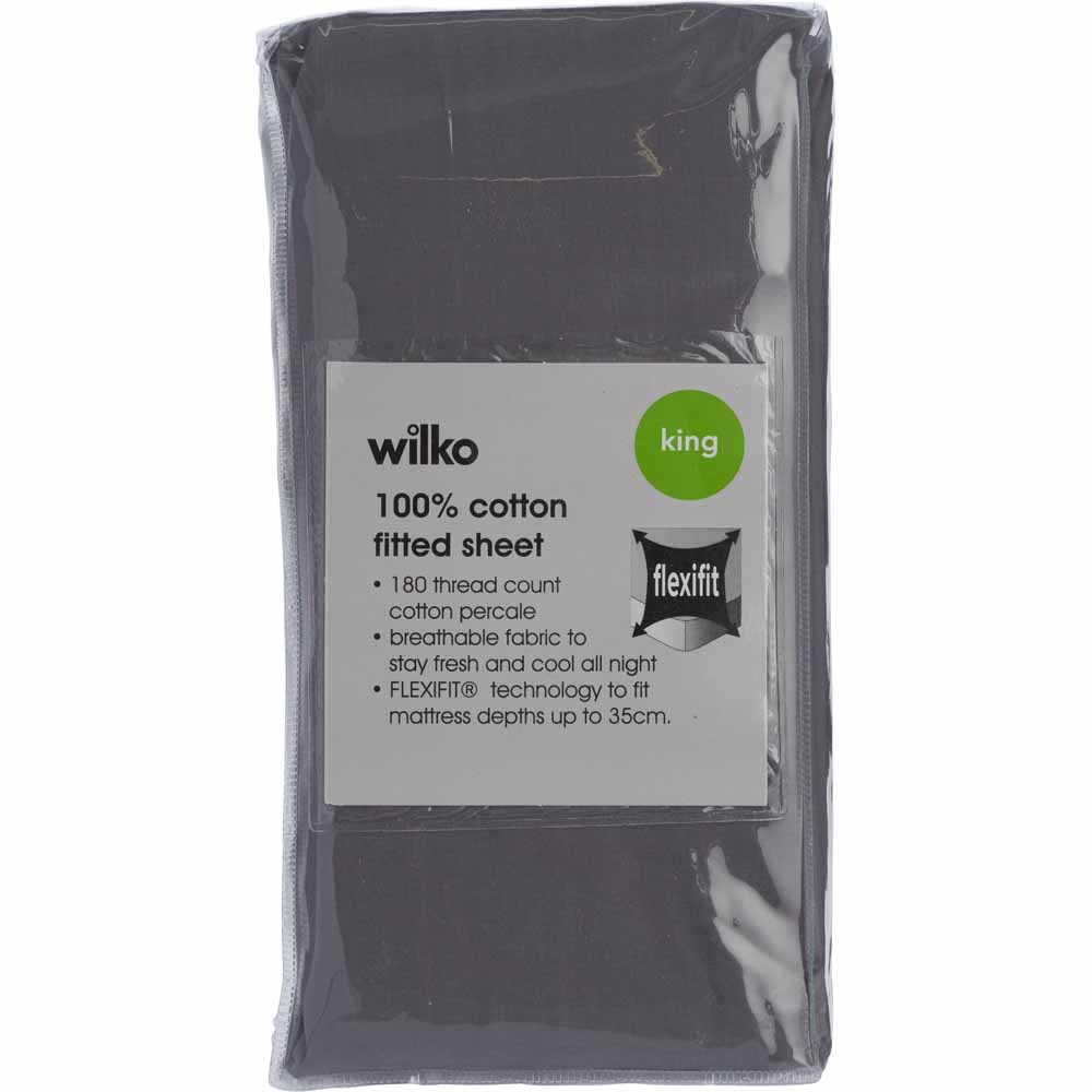 Wilko Charcoal Fitted Sheet King Size Image 2