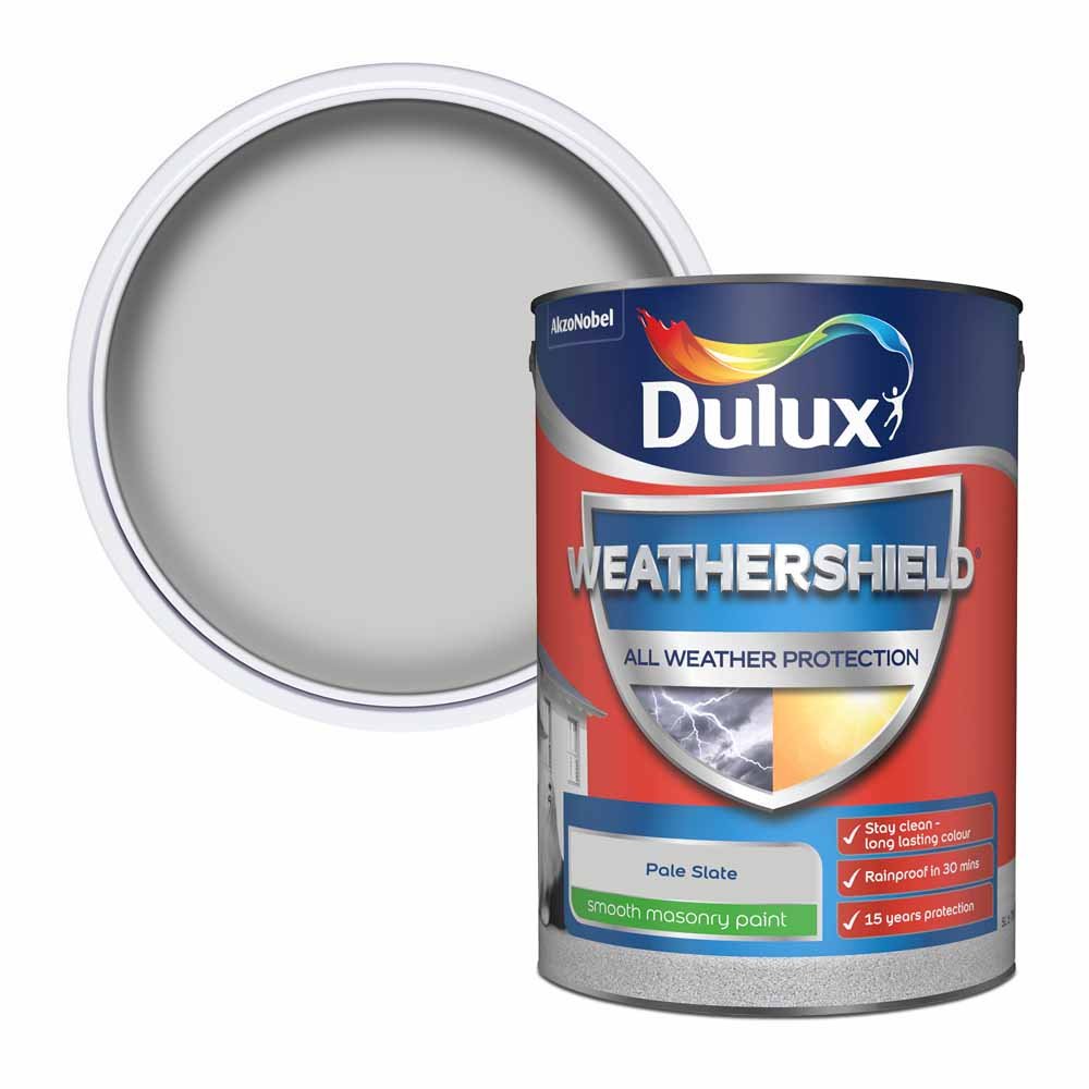 Dulux WeatherShield Pale Slate Smooth Matt Masonry Paint 5L Image 1