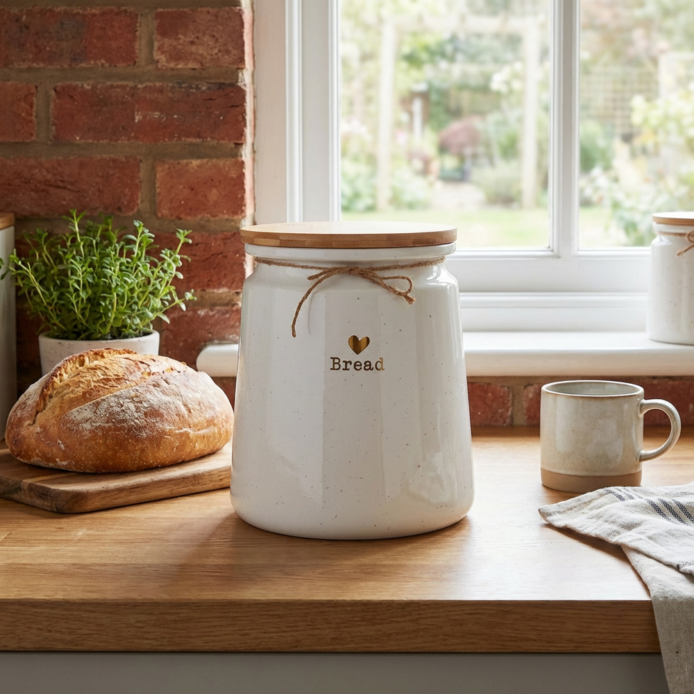 Gold Heart Bread Canister with Bamboo Lid Image 8