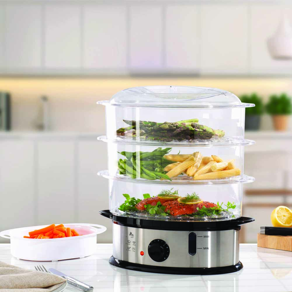 Wilko 3 Tier Stainless Steel 9L Food Steamer Wilko