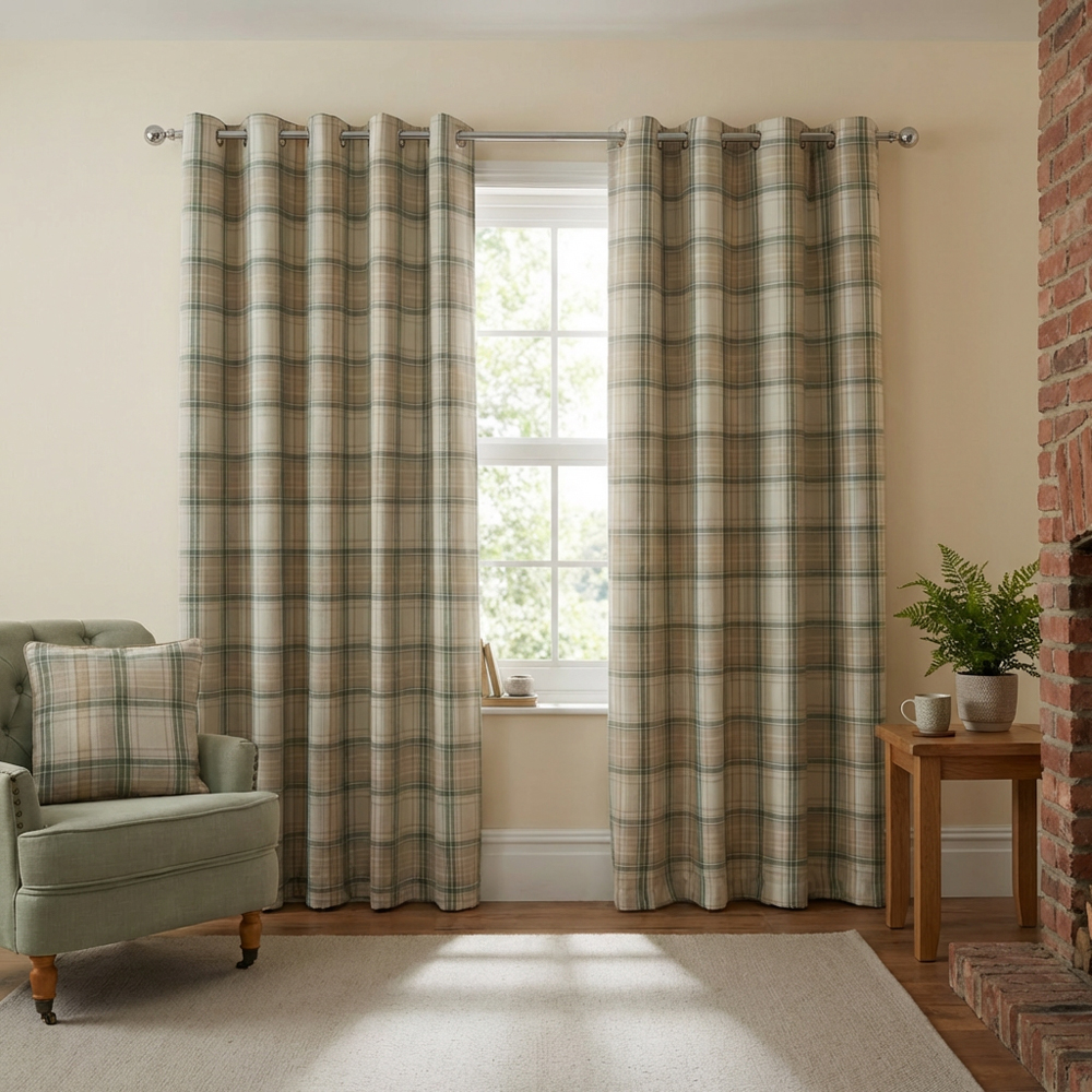 Divante Hatfield Green Check Blackout Curtains 168 x 137cm Image 5