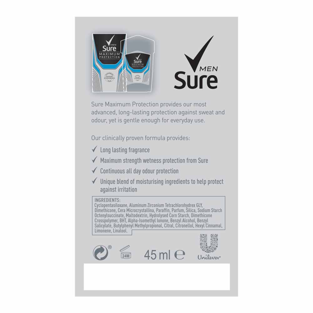Sure For Men Maximum Protection Anti Perspirant Deodorant 45ml Image 3