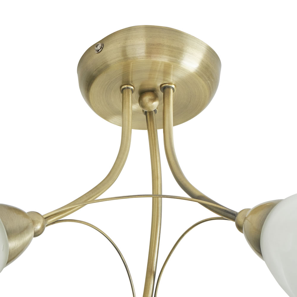 Wilko 3 Arm Antique Brass Ceiling Light with Frosted Glass Shades Image 2