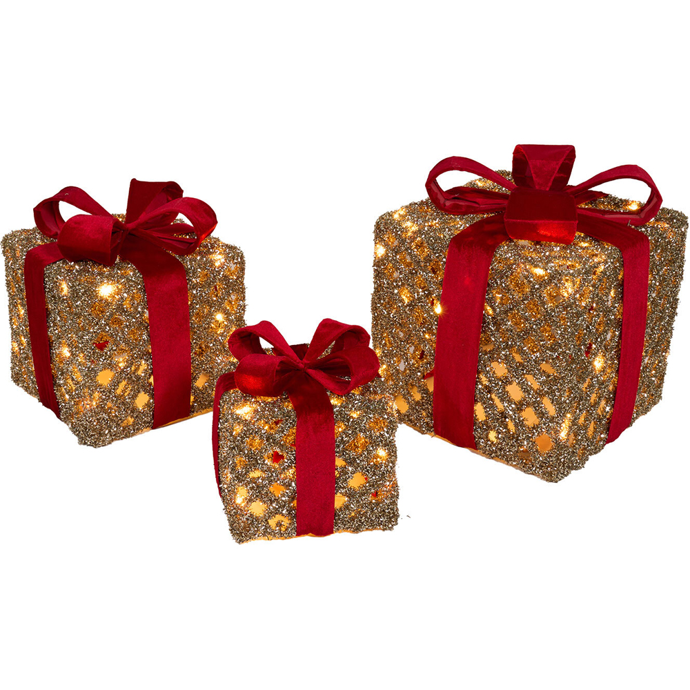 Set of 3 LED Red and Gold Presents Image 4