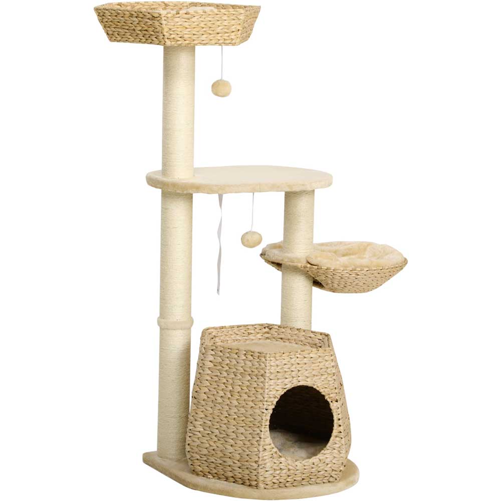 PawHut Cat Tree Activity Centre with Cattail Fluff Bed Image 1
