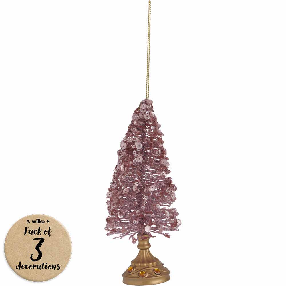 Wilko Cocktail Kisses Glitter Hanging Tree Christmas Baubles 3 Pack Image 1