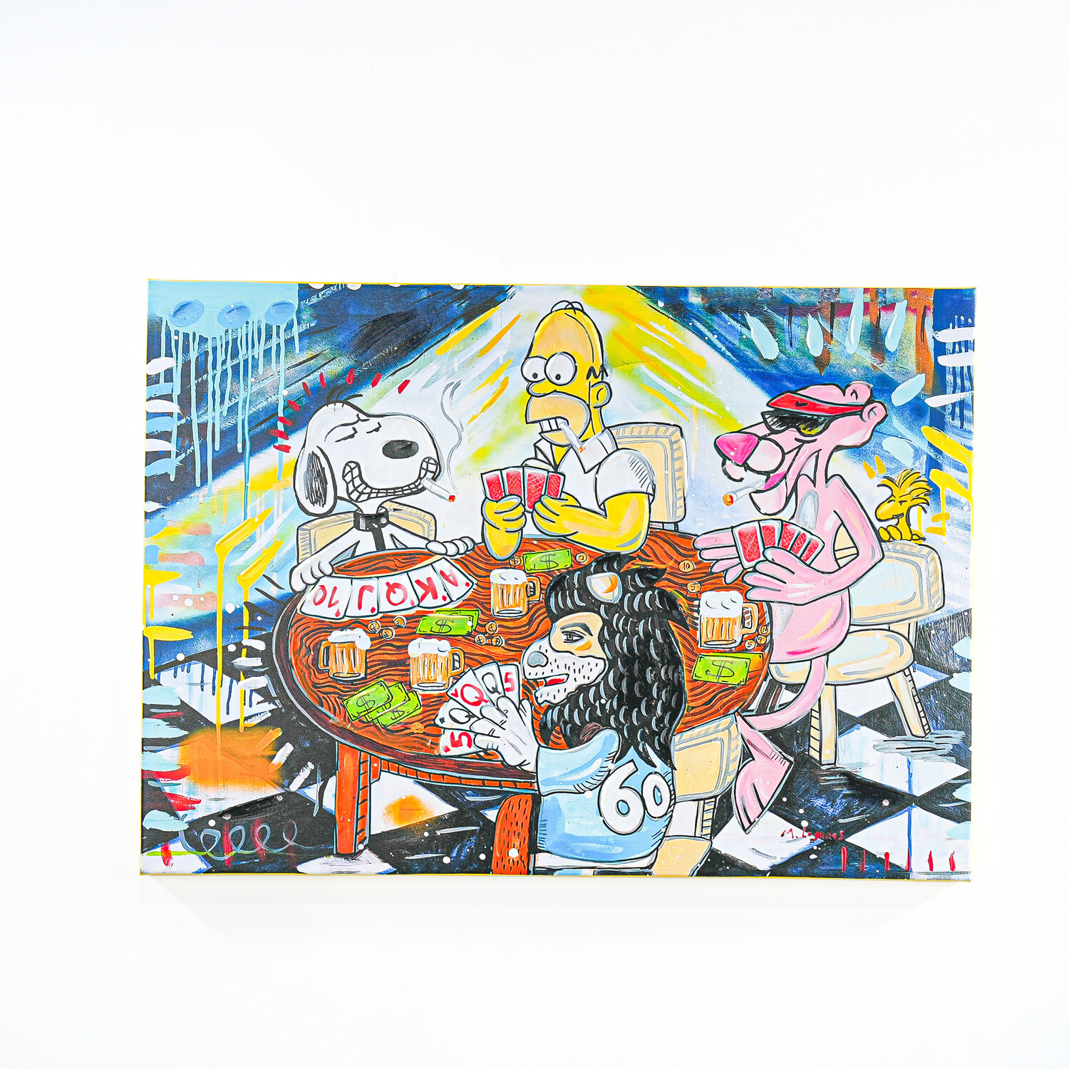 M Lagunas Iconic Poker Hand Painted Canvas Blue Image 1