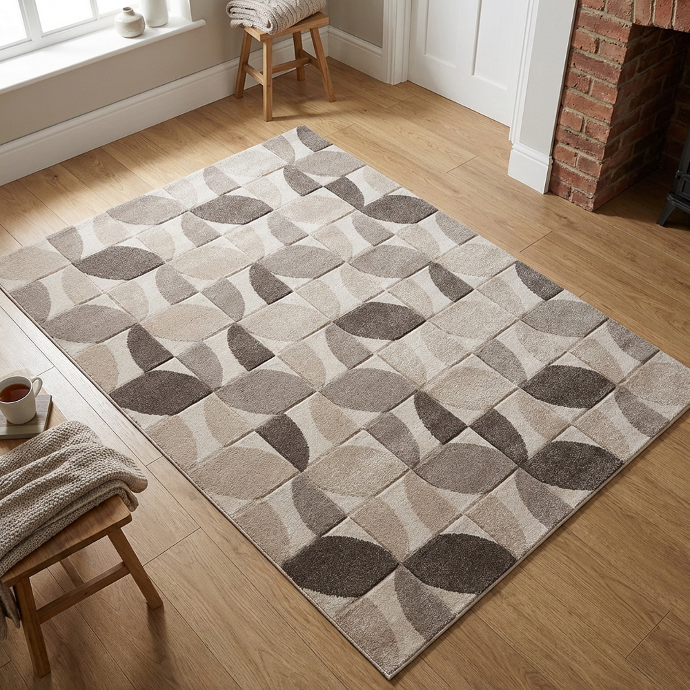 Vera Leaf Pattern Rug - Neutral / 120cm Image 4