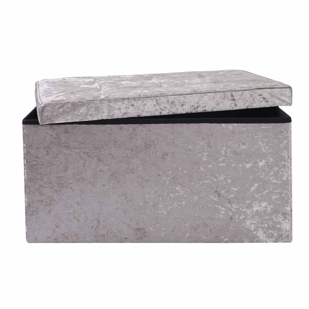 Wilko Crushed Velvet Ottoman Silver Wilko