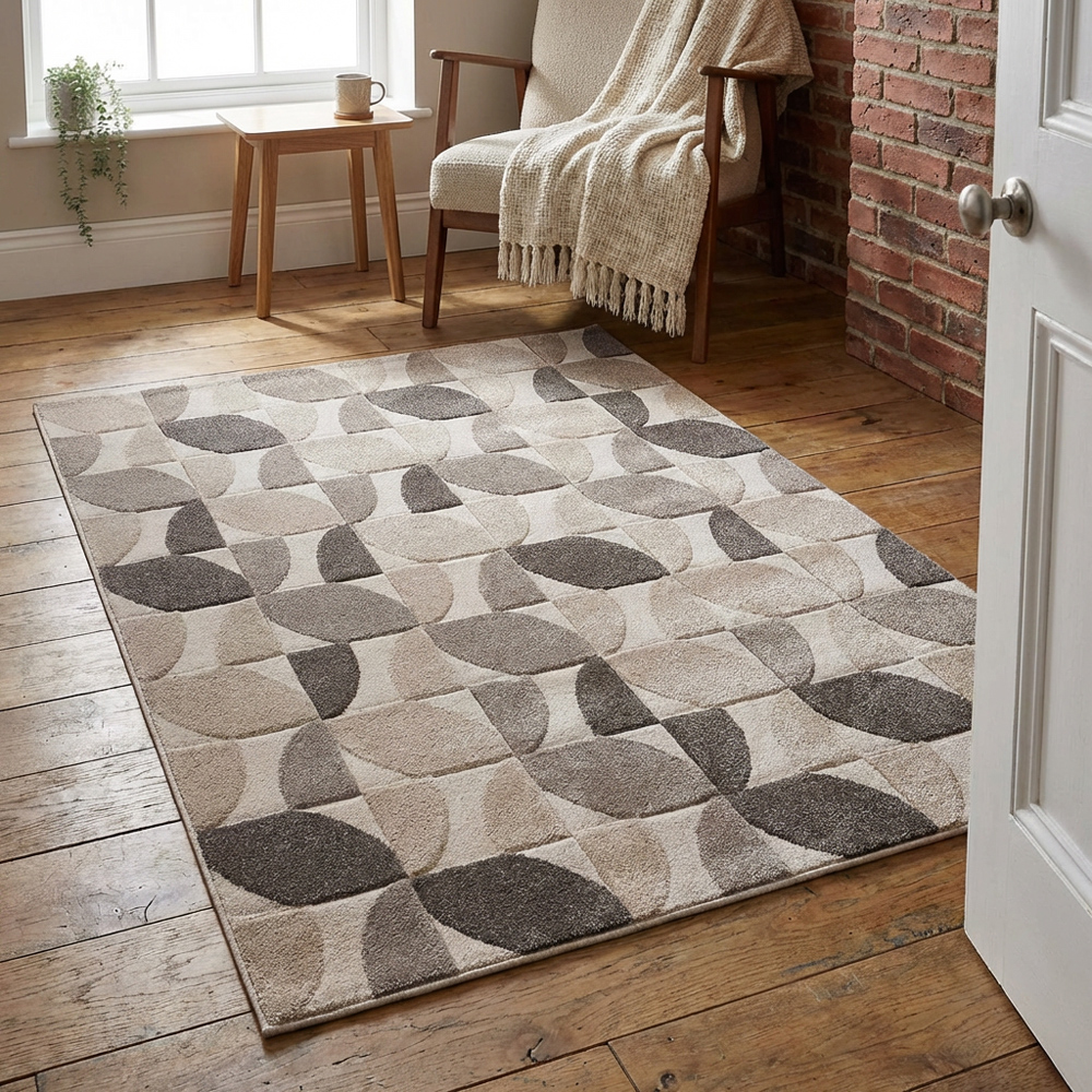 Vera Leaf Pattern Rug - Neutral / 120cm Image 5