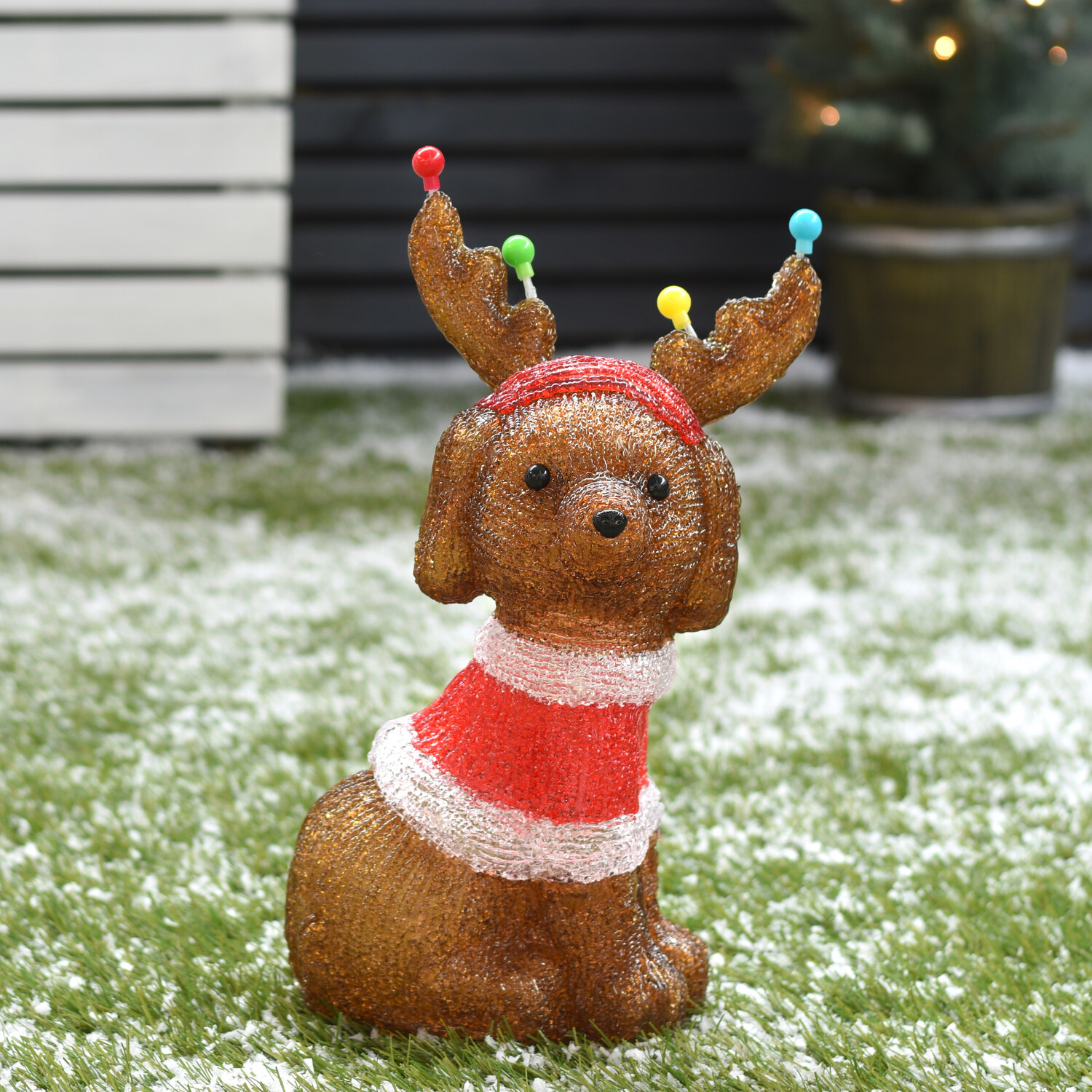 LED Acrylic Dog with Antlers Christmas Ornament Image 2