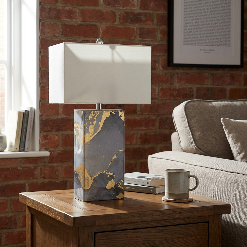 Marble Effect Glass Table Lamp Image 4