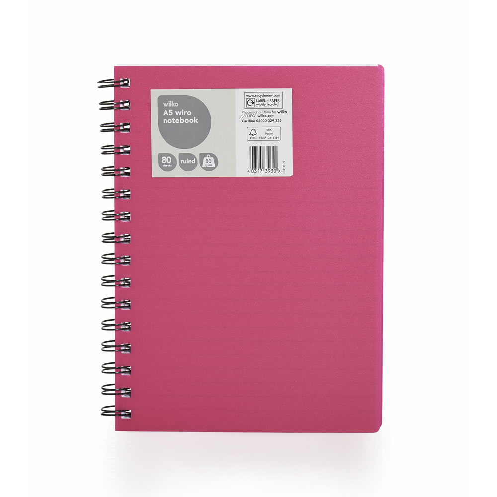 Wilko A5 Wiro Ruled Notebook 80 Sheets 80gsm Image