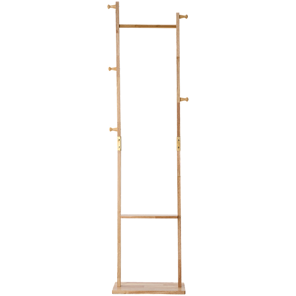 Living and Home Single Shelf Natural Freestanding Clothes Rack with 5 Hooks Image 1