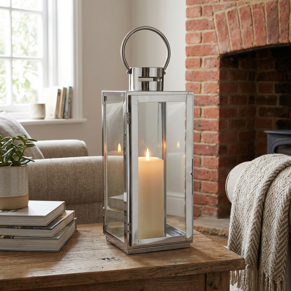 Silver Stainless Steel and Glass Lantern Image 5