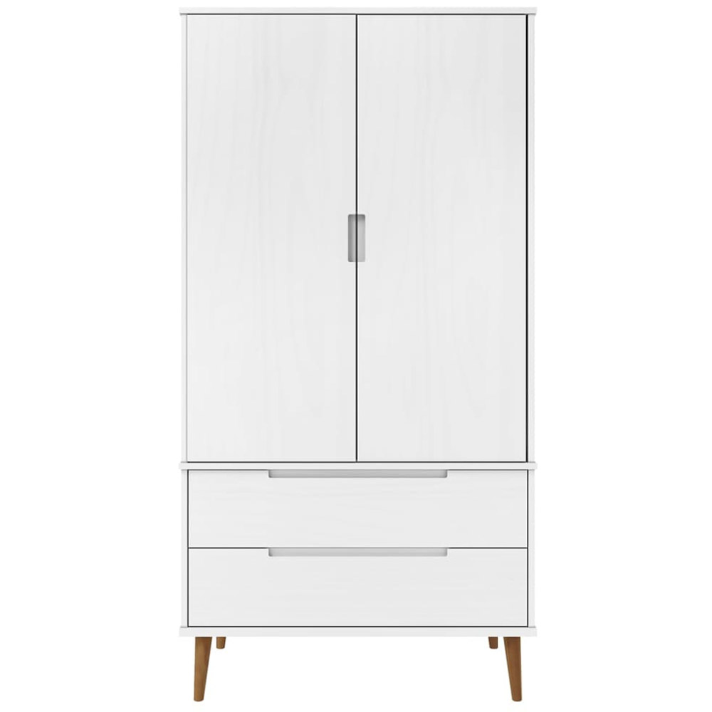 vidaXL Molde 2 Door 2 Drawer White Solid Wood Pine Wardrobe Image 4