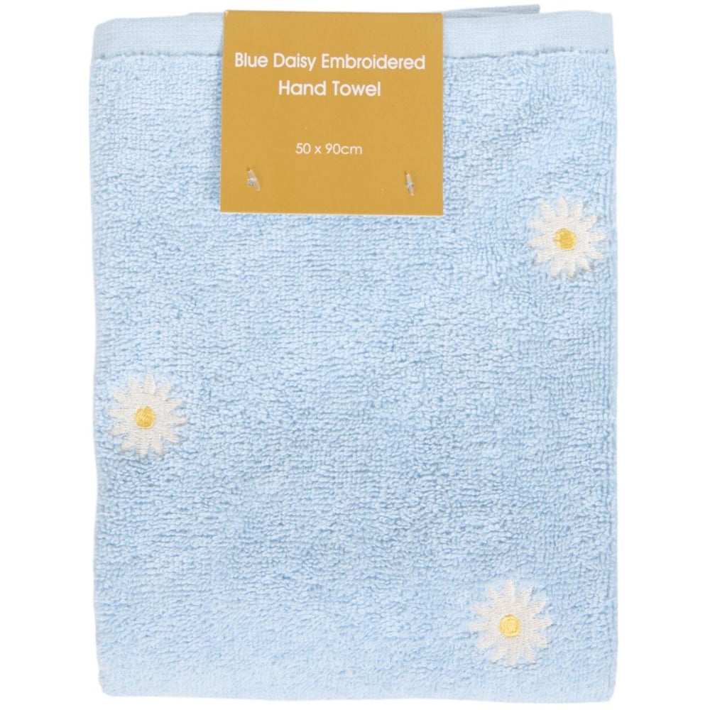 Daisy Embroidered Hand Towel Blue Image 1