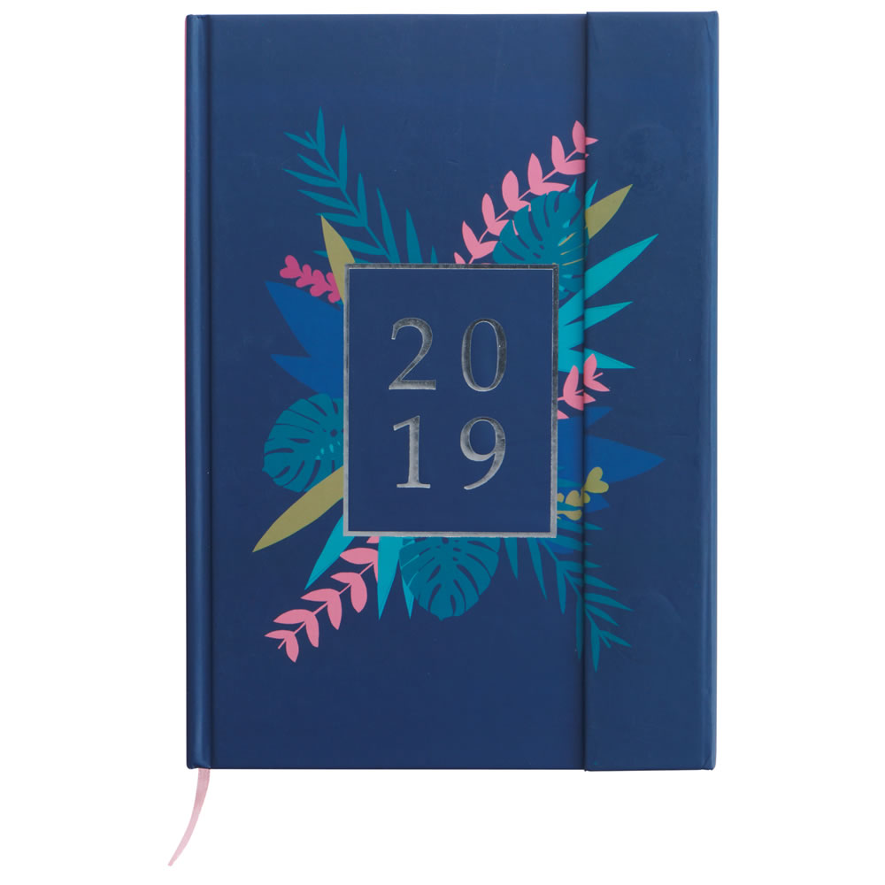 Wilko A5 Page a Day Magnetic Diary - Navy Floral Image 1