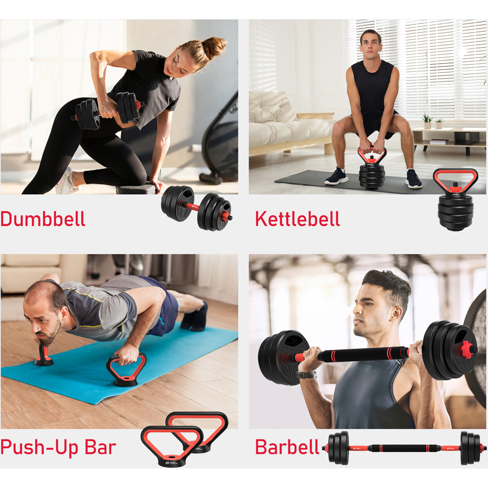 Rattrix Red Adjustable Dumbbell Weight Set 25kg with Barbell Connecting Bar Image 8