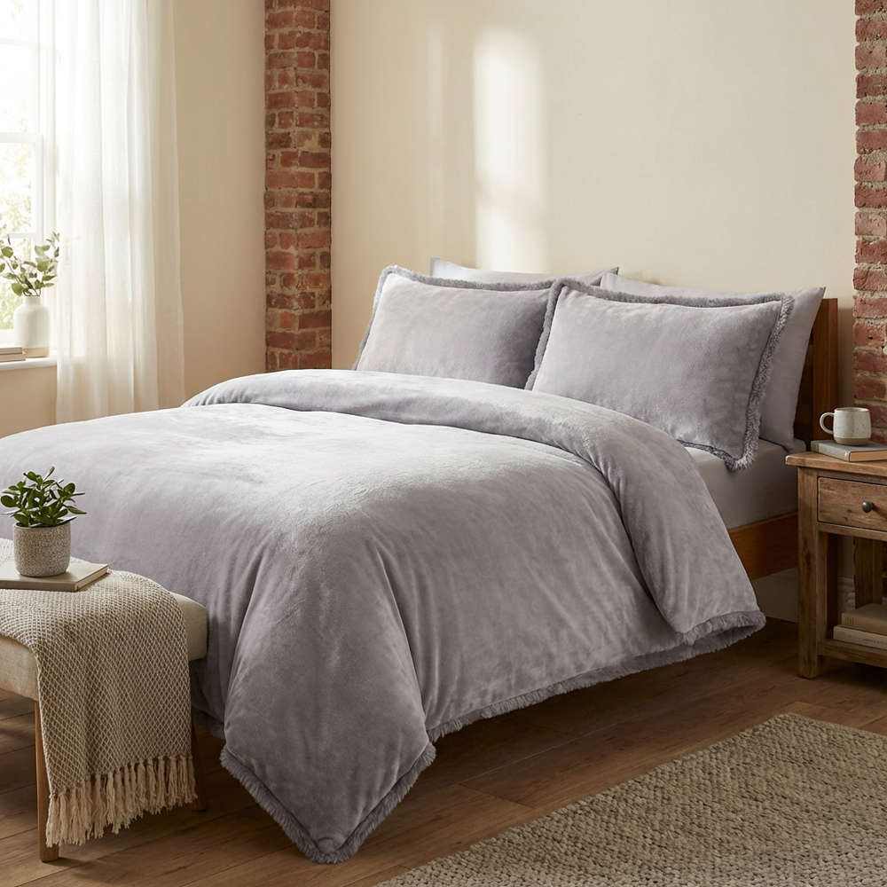 Selena Velvet Duvet Set Grey Double Image 6