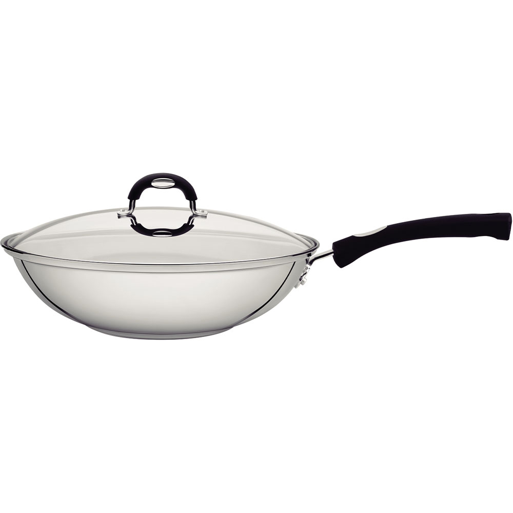 Tramontina 28cm Stainless Steel Wok with Glass Lid Image 1