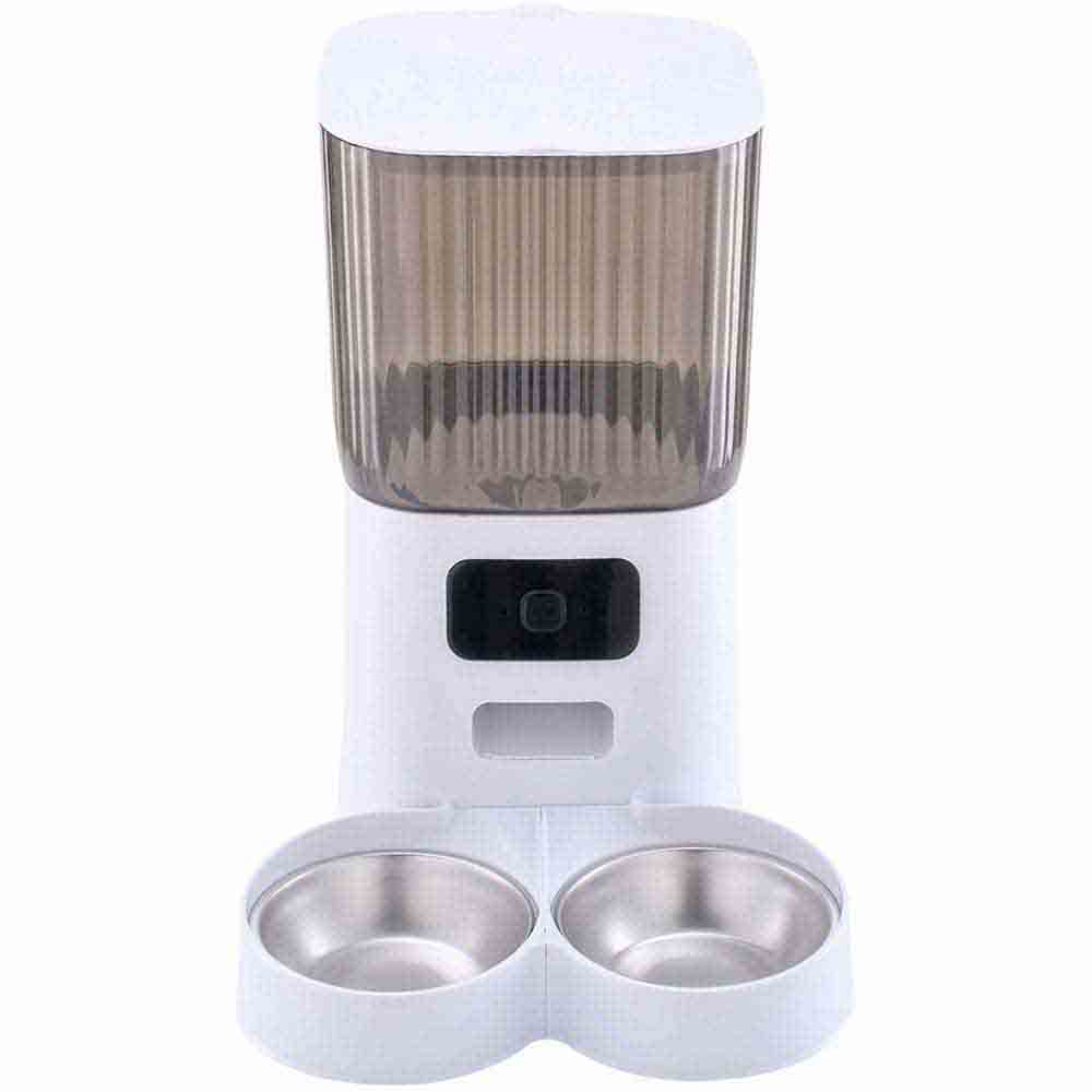 H&O Direct 5L White Dual Power Smart Automatic Pet Feeder with Stainless Steel Bowl Image 2