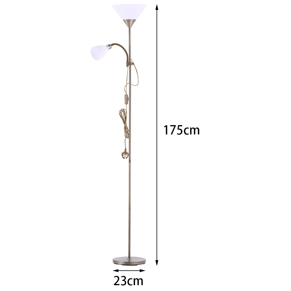 Living and Home 2 Head Tall Floor Lamp with Button Switch-Bronze Image 5