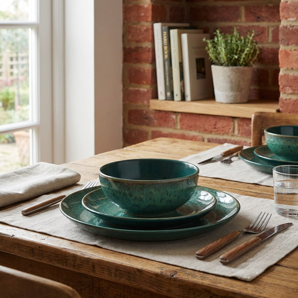 12 Piece Bottle Green Stoneware Dinner Set - Bottle Green Image 8