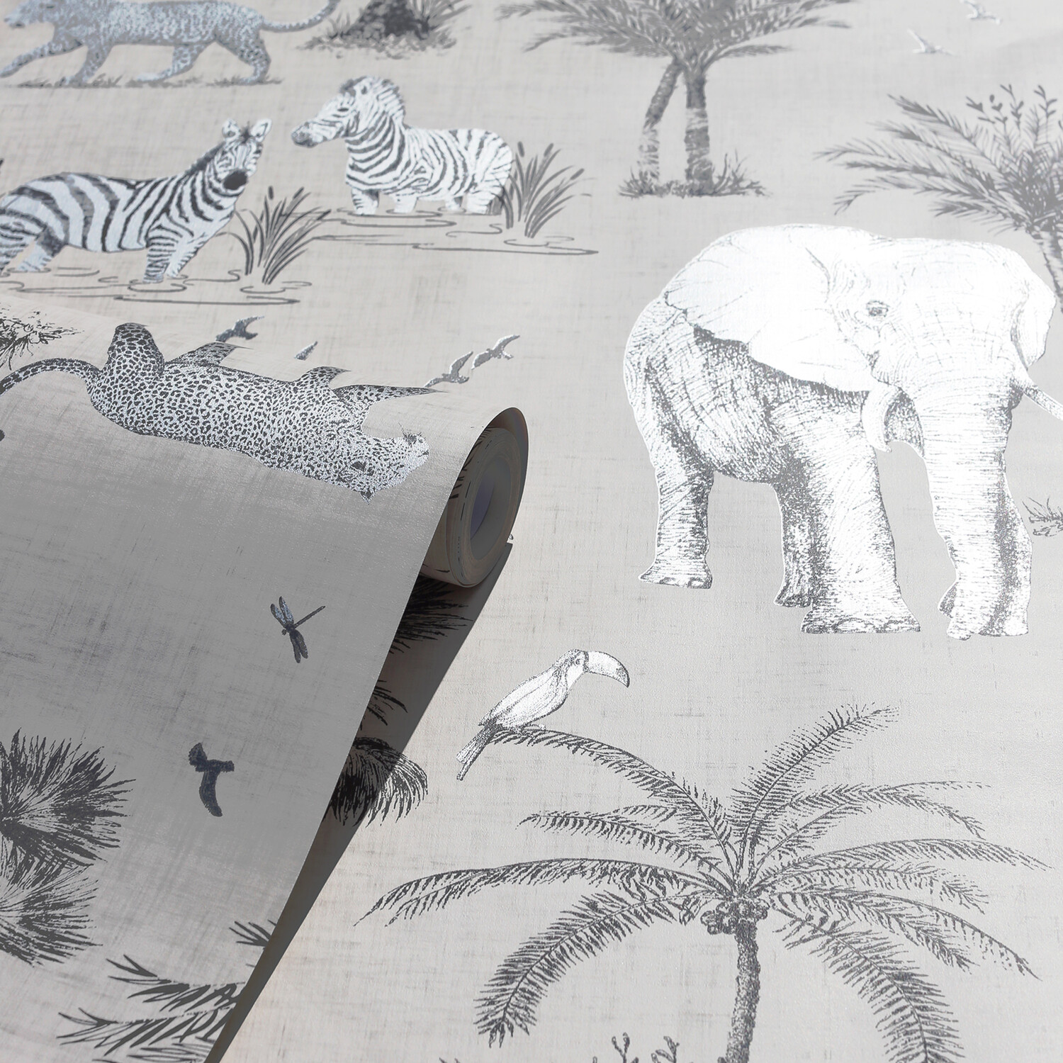 Safari Lagoon Spongeable Wallpaper - Grey Image 2